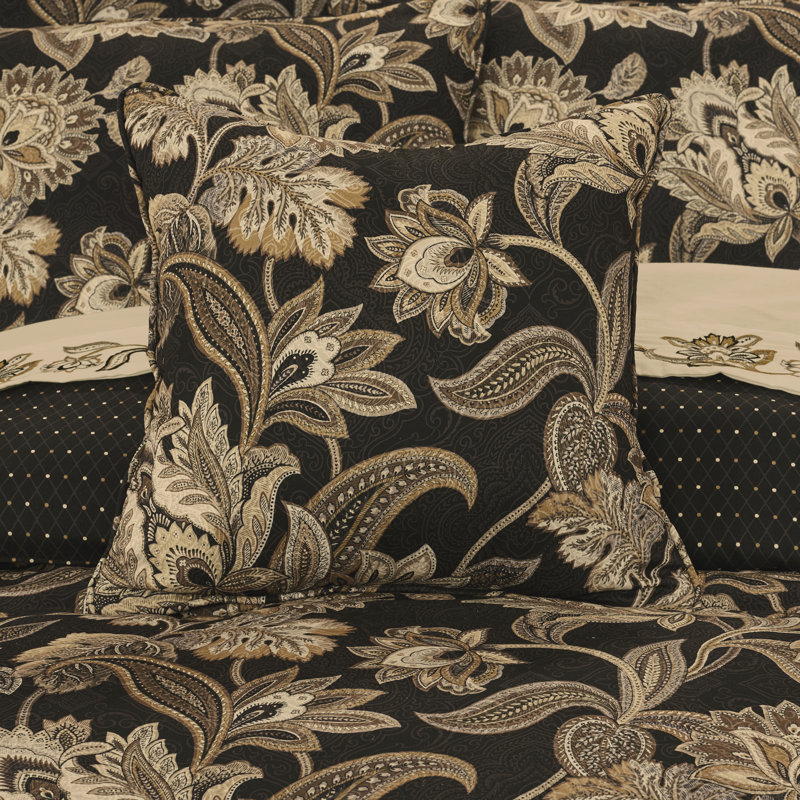 Montecito Black and Beige Floral Square Throw Pillow