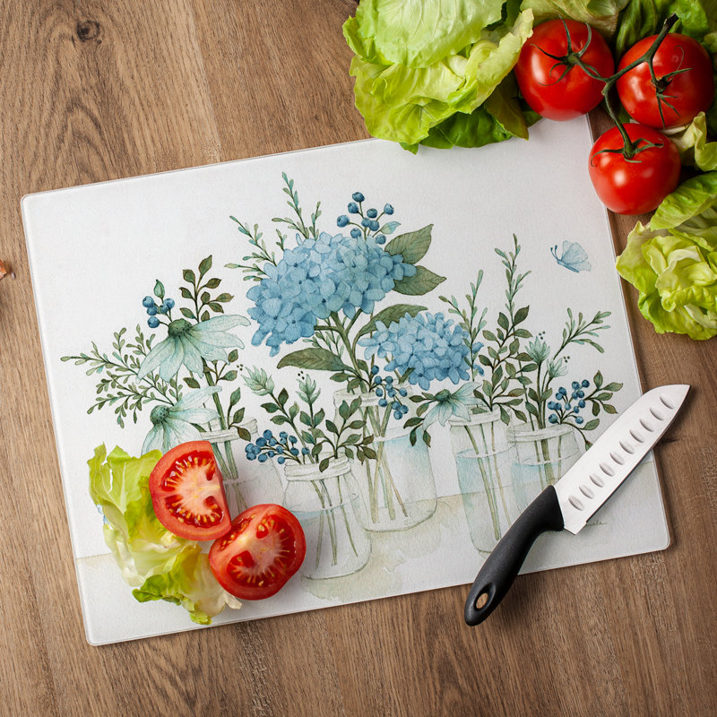 CounterArt Mason Jars & Florals Tempered Glass Cutting Board
