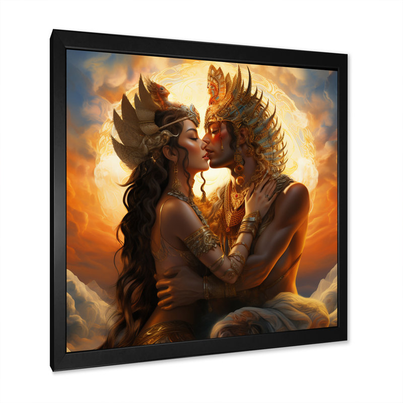 Sacred Love Divine Couple Kissing I, H 24 po x l 24 po x P 1 po, Cadre simple noir