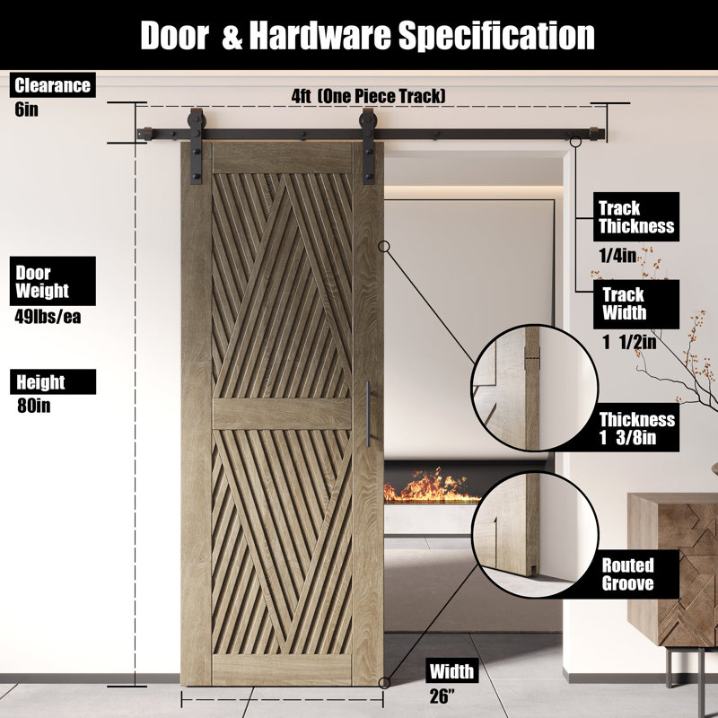 Porte de grange en forme de losange 26 po x 80 po Homquer, 26 po x 80 po