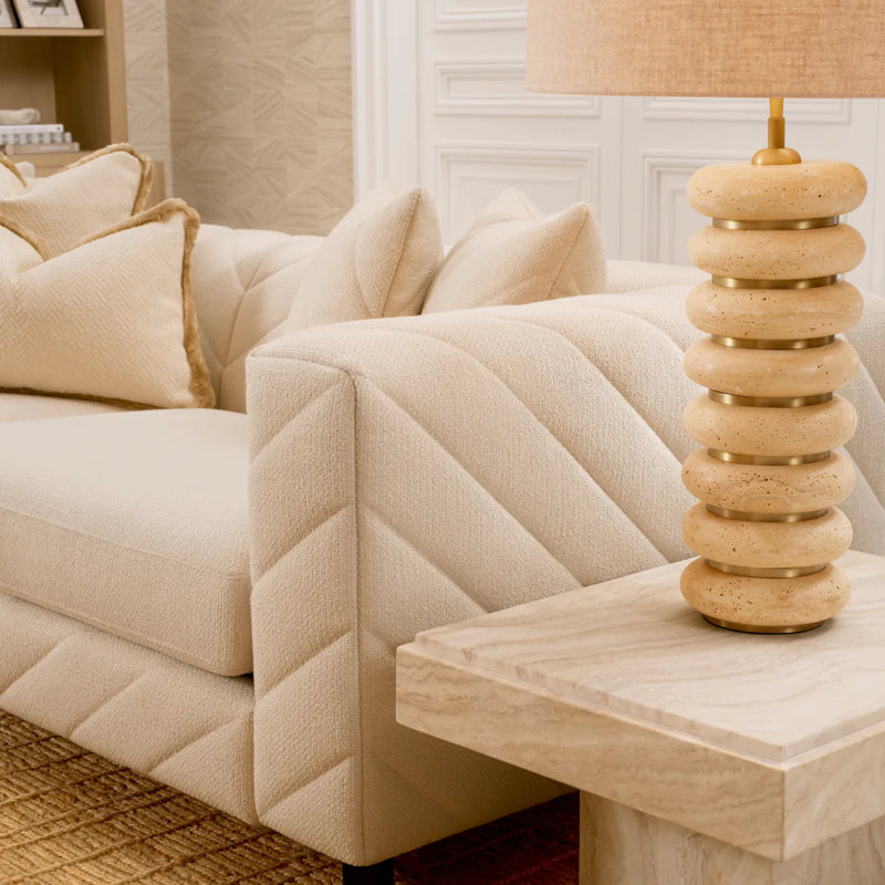 Housse et insert de coussin en mélange de polyester Kauai, Carré, Chevron crème, H 19,69 po x l 19,69 po