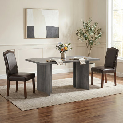 Amiin 70" Wooden Rectangular Dining Table With 2 Pcs Criselle Upholstered Solid Back Parsons Chair