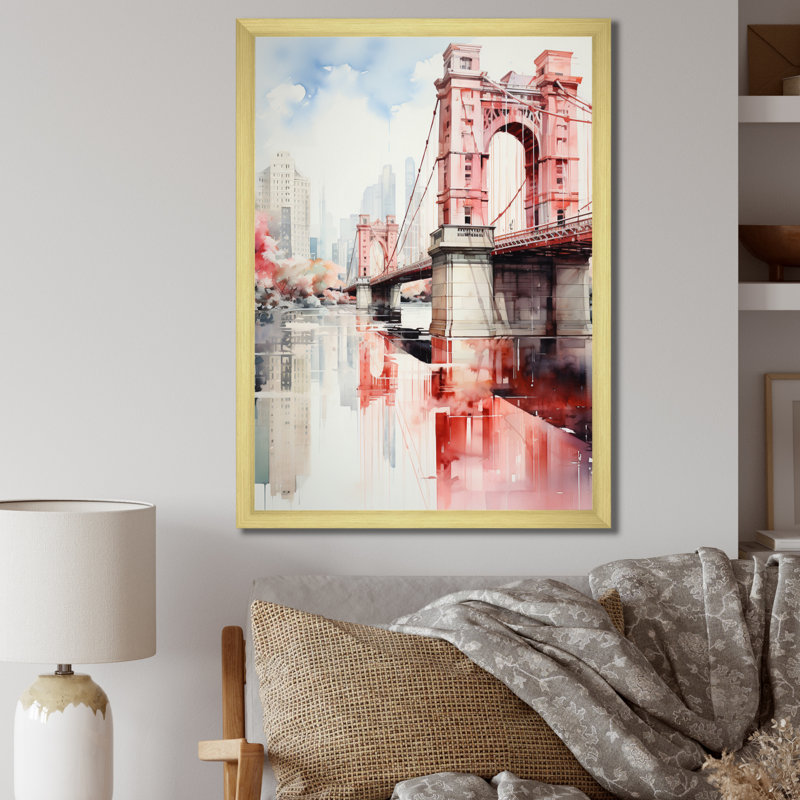 Décoration murale Red Bridge Architectural Marvel II - paysages urbains, H 40 po x l 30 po x P 1,5 po, Cadre photo doré