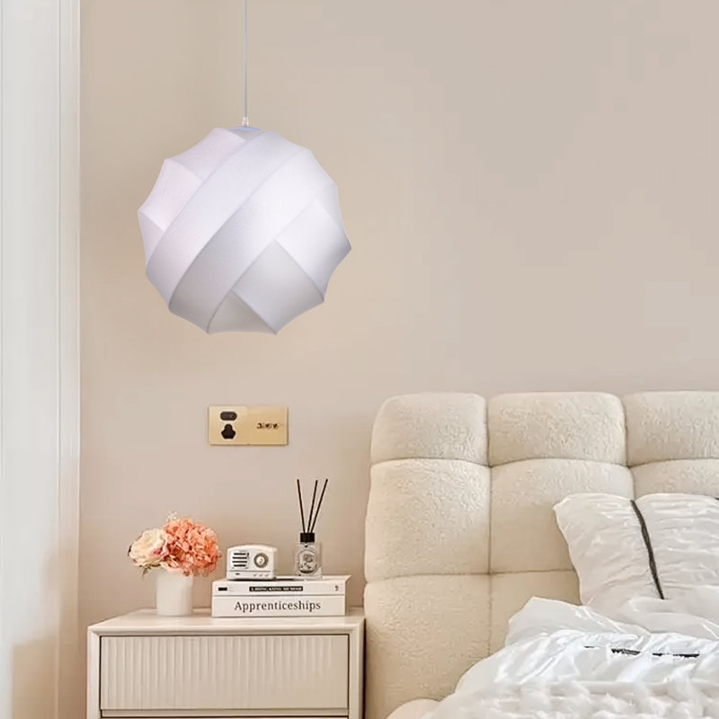 White Fabric Spherical Pendant Light, 15.75" H x 15.75" W x 15.75" D
