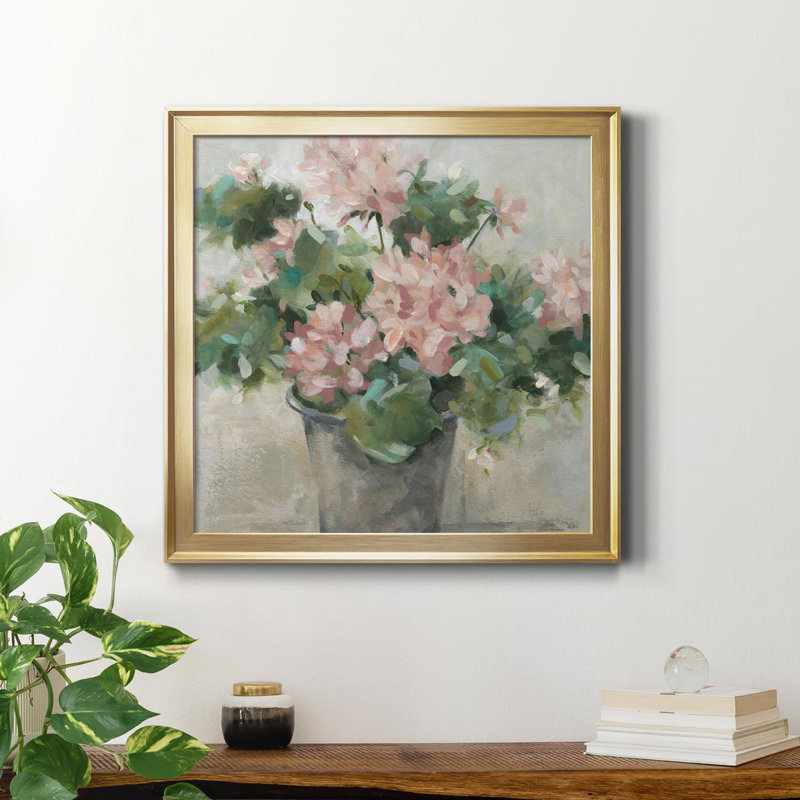 " Potted Geranium " Painting Print, Gold, 17.5" H x 17.5" W x 1.5" D