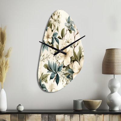 Flore rétro - grande horloge murale blanche en forme d'automne - forme unique