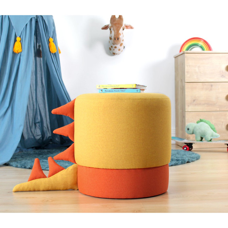 Pouf moderne pour enfants et divertissement, velours jaune et coton, 14,6 po de diamètre x 15,0 po de hauteur | Pieds cachés recouverts de PVC, éponge orthopédique 35 po, siège doux et élégant pour les salles de jeux et les espaces de vie