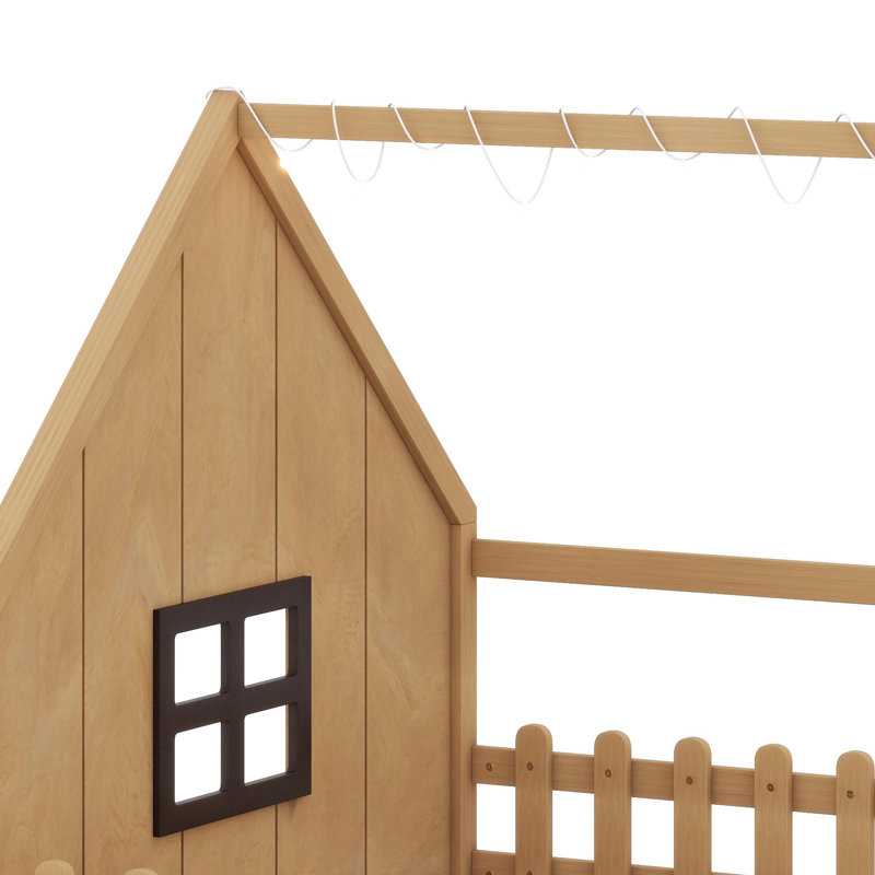 Lit maison avec fenêtre et clôture, DEL, Naturel