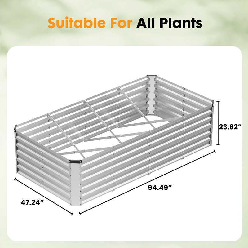 Rust-Proof Metal Outdoor Raised Garden Bed for Gardening,Vegetables,Flowers,Herbs, 23.62" H x 94.49" L x 47.24" D
