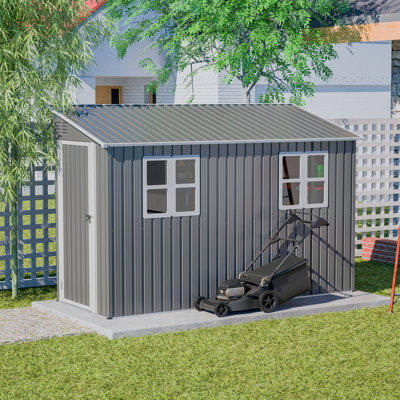 4x10FT Outdoor Storage Shed Pitched Roof Tool Room With Door Lock And Floor Frame