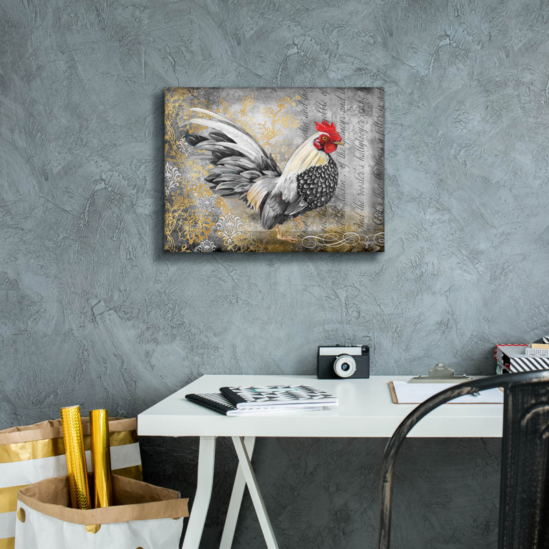 «Lace Rooster A» par Jean Plout, art mural sur toile, 16 po x 12 po