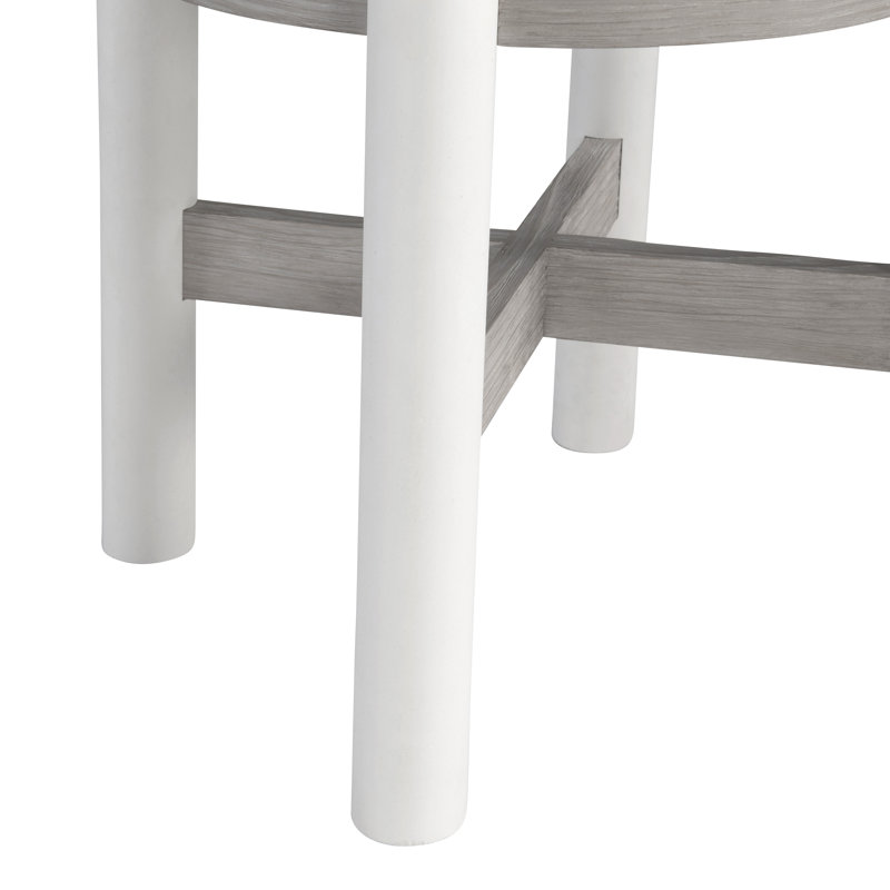 Beige Round Wood Contemporary Side Table