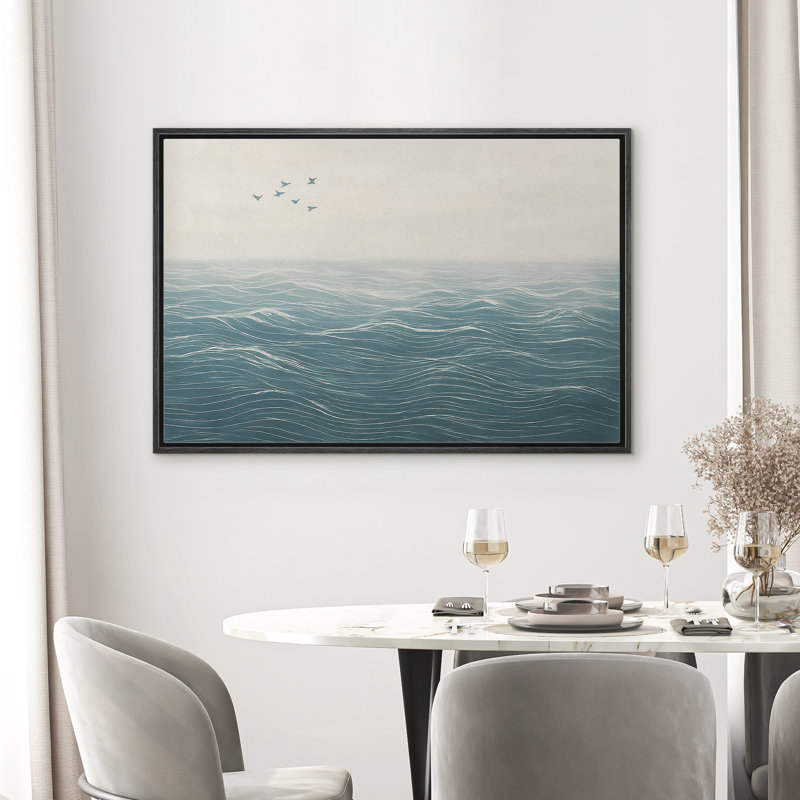 «Minimalist Ocean Waves Coastal Beach Decor», reproduction d'art sur toile encadrée, H 24 po x l 36 po, Noir