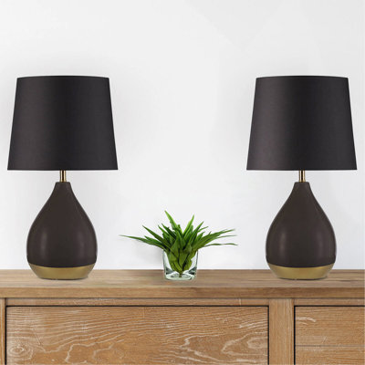 2-Tone Ceramic Table Lamp Set Of 2 Black/Gold See Below