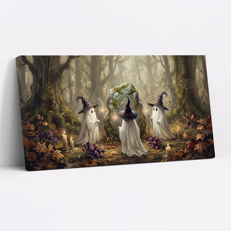 «Three Ghost Witches in Misty Forest», art mural sur toile, L 40 po x H 20 po