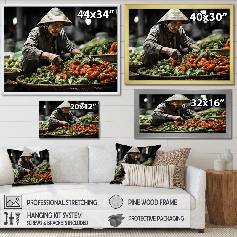 Farmers in Vietnamese Farmers Market II - Impression, H 30 po x l 40 po x P 1,5 po, Toile tendue