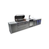 Mont Alpi Deluxe 180"w X 23"d X 55"h Stainless Steel Outdoor Kitchen Island With Refrigerator + 3-tap Kegerator Beer Dispenser + Faucet & Sink + 44"w 6-burner Bbq Grill + Granite Countertops + Storage + Cover + Natural Gas Convertible + Lifetime Warranty