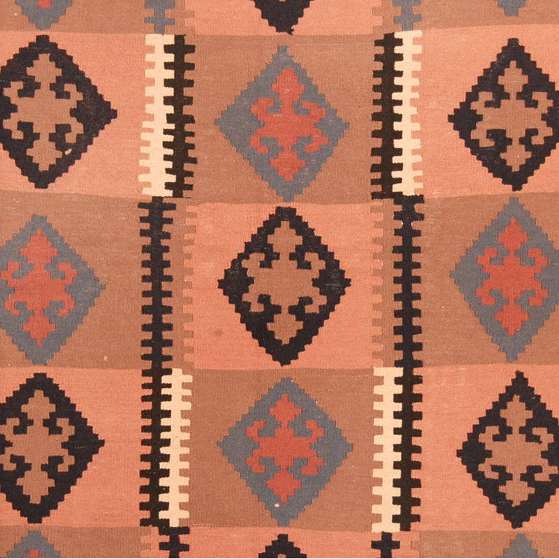 Tapis rouge / noir en laine noué à la main de conception unique 6 pi 6 po x 9 pi 6 po New Age Collina