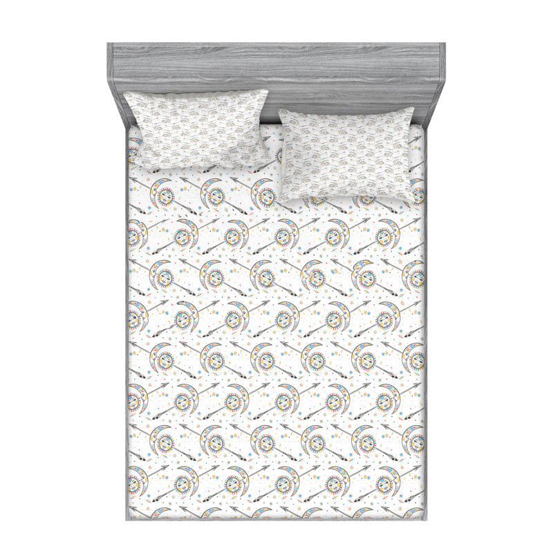 Microfiber Geometric Sheet Set, Queen Sheet Set with Fitted Sheet