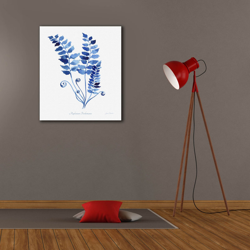 «Indigo Botanical 9» par Jean Plout, art mural sur toile, H 30 po x l 26 po x P 1,5 po