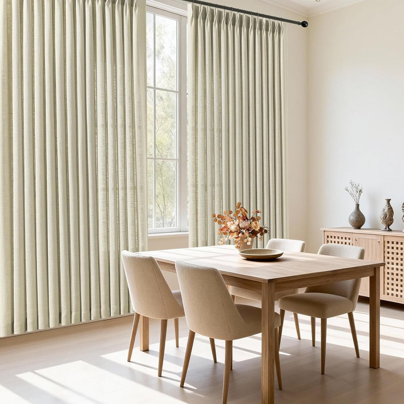 YZ Home Pinch Pleated Linen Curtains 2 Panels Set, Light Filtering Linen Blend Sheer Drapes Memory Trained Pleated Curtain Back Tab with Hooks Rings for Living Room Bedroom