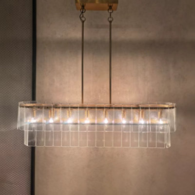 Luminaire suspendu 44 po à 44 lumières en verre plat texturé argenté et finition laiton antique