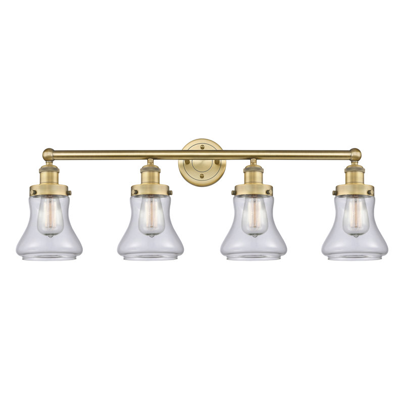 Éclairage pour meuble-lavabo à 4 lumières à intensité variable Asadbek, Transparent, Laiton brossé
