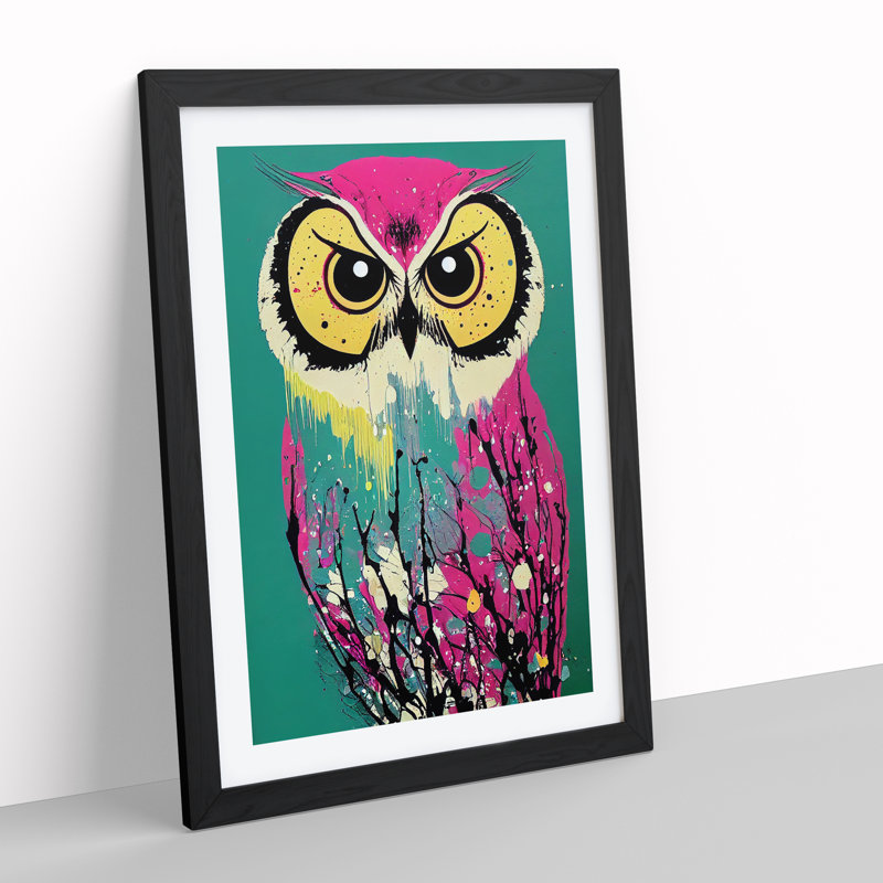 Owl Paint Splash No.1 Abstract - Single Picture Frame Painting, 46cm H x 34cm W x 2cm D, Black