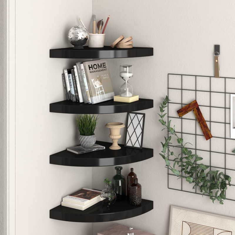 Wall Corner Shelf Floating Corner Shelf Wall Mounted Display Shelf, 1.5" H x 13.8" W x 13.8" D, Black