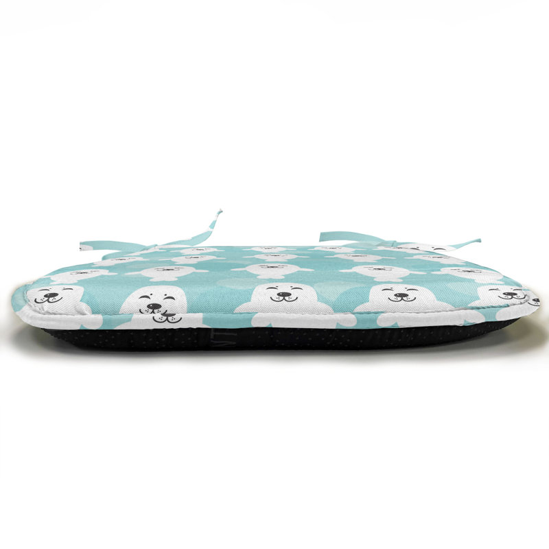 Sea Animals Chair Seating Cushion Set Of 12, Seals With Faces Smiling Cheerful Theme, Seat Pads For Office With Anti-Slip Backing, 40 Cm X 40 Cm, Turquoise Pale Blue