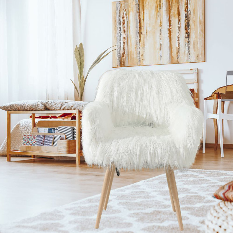 Fauteuil large de 18,5 po Rinata, Fausse fourrure blanche