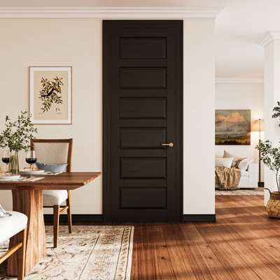 Black Primed 6 Panel Interior Shaker Door Slab Single Regular Panel Bathroom Bedroom Modern Doors Interior Solid French Door 96" x 24"