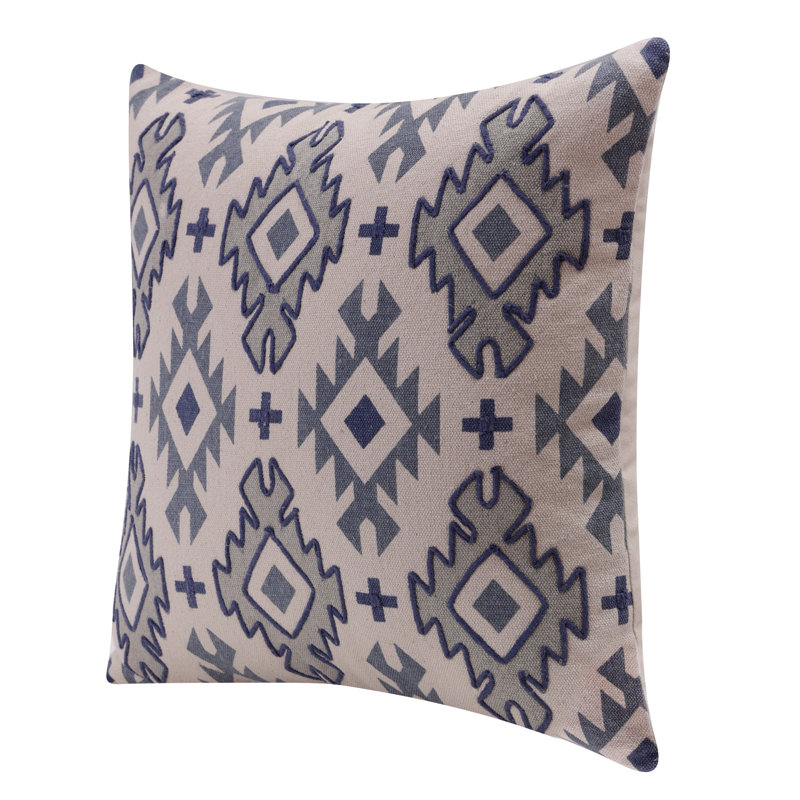 Geometric 100% Cotton Throw Square Pillow Cover, Polyester, Blue/Gray