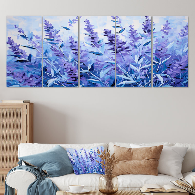 Lavande sérénité II - Herbes, art mural sur toile 5 pièces, H 28 po x l 60 po