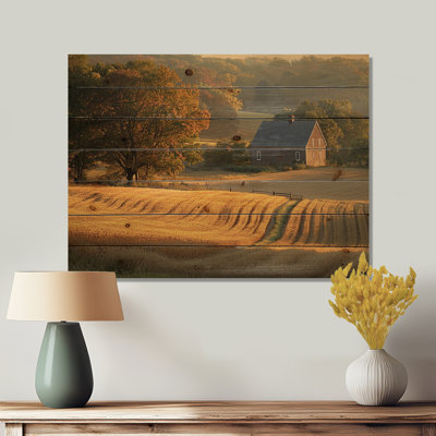«Golden Hour» à la campagne IV - Décoration murale campagne en bois - sur bois de pin naturel
