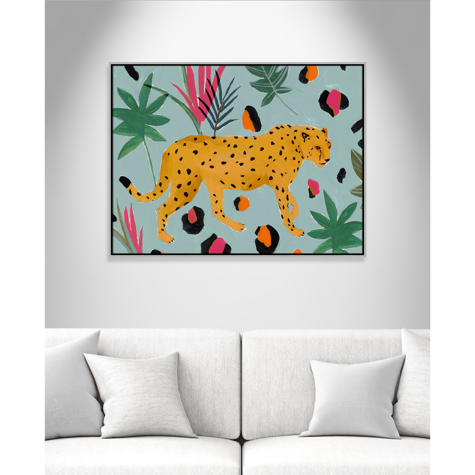 Nyles "Walking Cheetah II" Painting by Isabelle Z, 31.5" H x 41.5" W x 2" D, Silver Framed Canvas