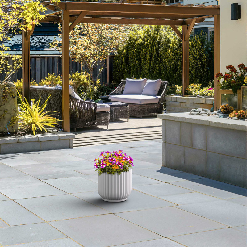 11,5 po Pot à fleurs rond en béton moyen gris anthracite (intérieur de qualité supérieure) avec trous de drainage