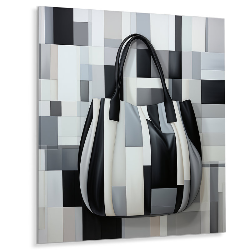 Line Art Black  Fashion Handbag Elegance - Fashion Bag Metal Wall Art, 32" H x 24" W x 1" D