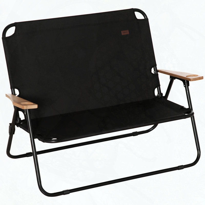 Causeuse de camping double pliante pour deux adultes avec accoudoirs en bois et porte-gobelets
