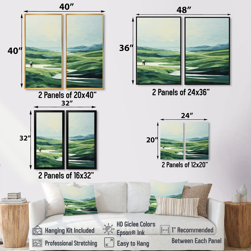Golf Harmonious Drives - Golf, reproduction d'art sur toile, ensemble de 2 décorations vertes, Noir, H 40 po x l 40 po