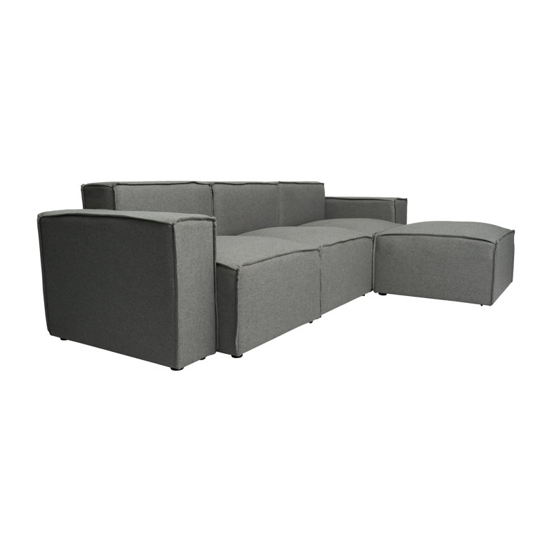 Bridgetown Contemporary 4 Piece Modular Sectional Sofa with Ottoman, Dark Gray Polyester