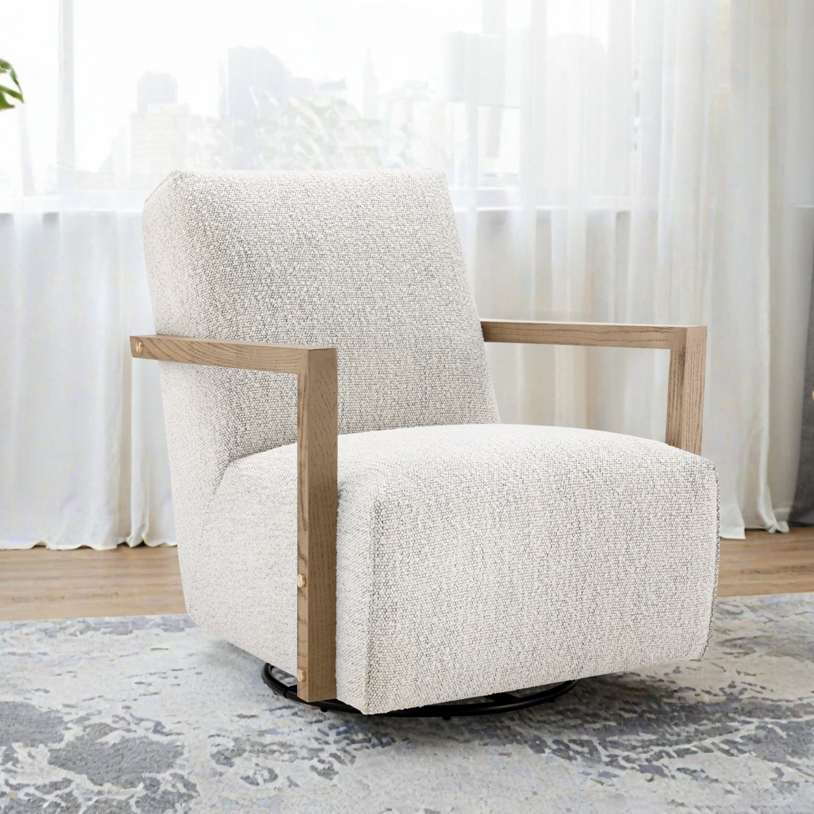 Camino Upholstered Swivel Accent Chair, Merino Cotton Performance Boucle