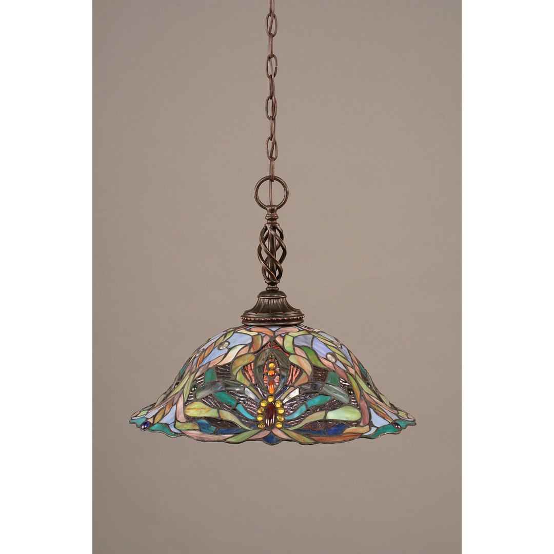 Eleganté Chain Hung Pendant Shown In Dark Granite Finish With 19" Kaleidoscope Art Glass Astoria Grand