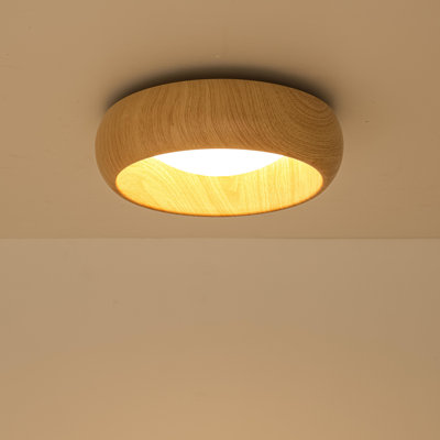 15.8 in. Modern LED Wood-Look Finish Flush Mount