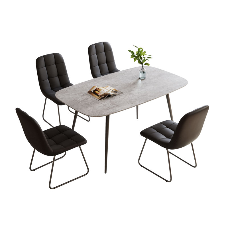 5-Piece Dining Table and Chairs ,Dining Room Set with 4 Modern Chairs, Black, Grey