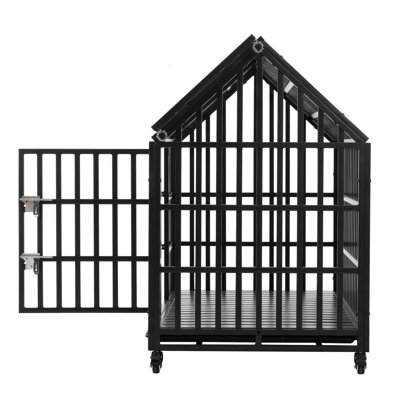 52" Heavy Duty Dog Crate Large Dog cage Strong Metal Dog Kennels and Crates with 4 Lockable Wheels