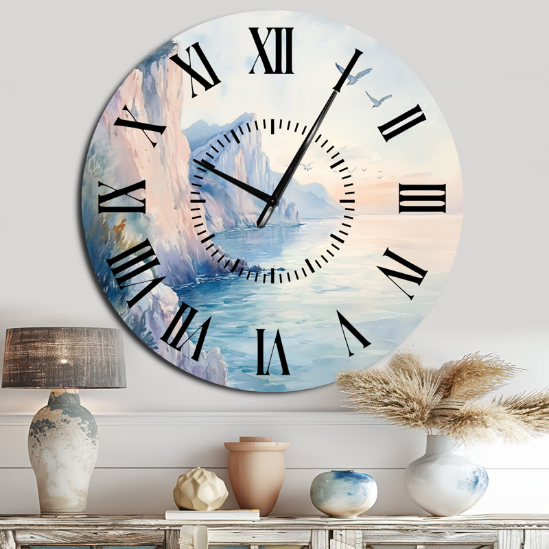 Falaises côtières sereines - Horloge murale silencieuse en métal, imprimée sur métal, Surdimensionné