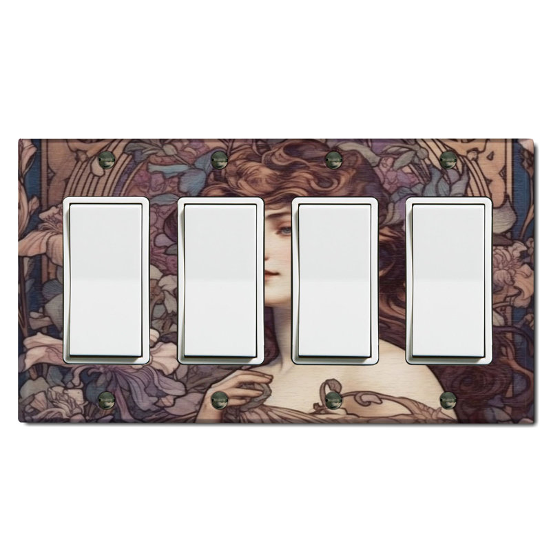 Magnifique plaque murale d'interrupteur à bascule 4 bandes Art Nouveau