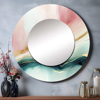 Abstract Geode Pink And Green Marble II - Marble Abstract Round Mirror Wall Decor_MTMIR58664
