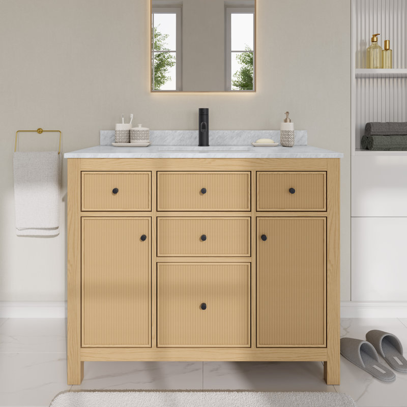 Pendry 42" Freestanding Single Bathroom Vanity with Marble Top, Matte Black